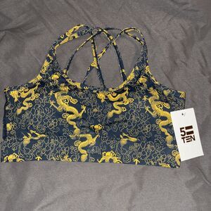 New With Tags 5 = Ten Black Gold Dragon Sports Bra Sz Med Racerback streetwear